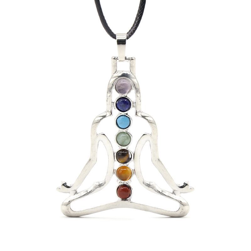 516 Pingente de meditação de sete veias, jade de cristal natural, colar de corda de couro de ioga colorido, acessórios de vestuário.