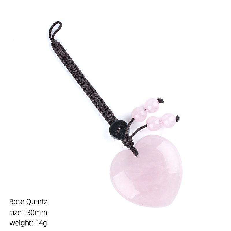 Pingente de cristal natural do amor do chaveiro tecido 30mm coração em forma de pedra natural amor bonito saco pingente
