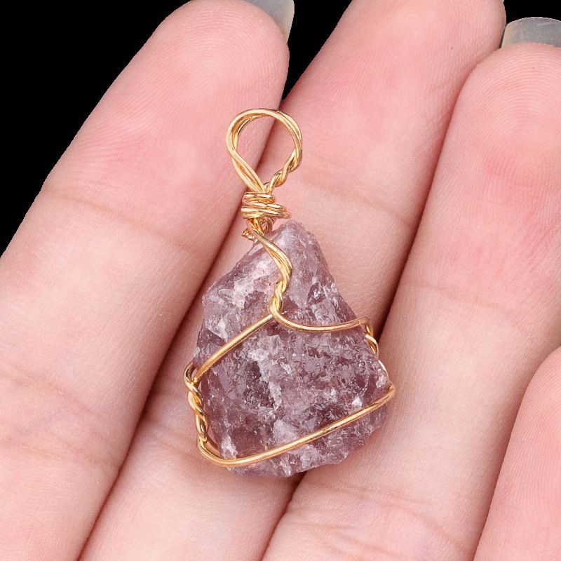 2193-15~ 25 mm de cristal rosa roxo olho de tigre pedra áspera enrolamento pingente brincos de jóias DIY acessórios
