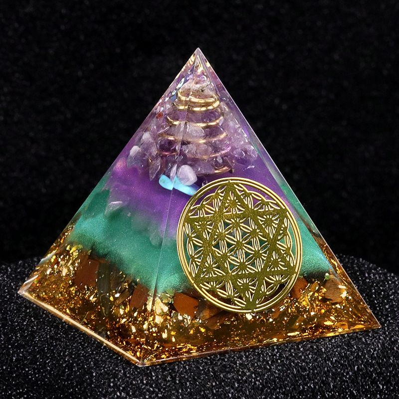 2162-Ágata de cristal 5cm de cascalho pirâmide Resina epóxi escritório doméstico ornamento de mesa artesanato