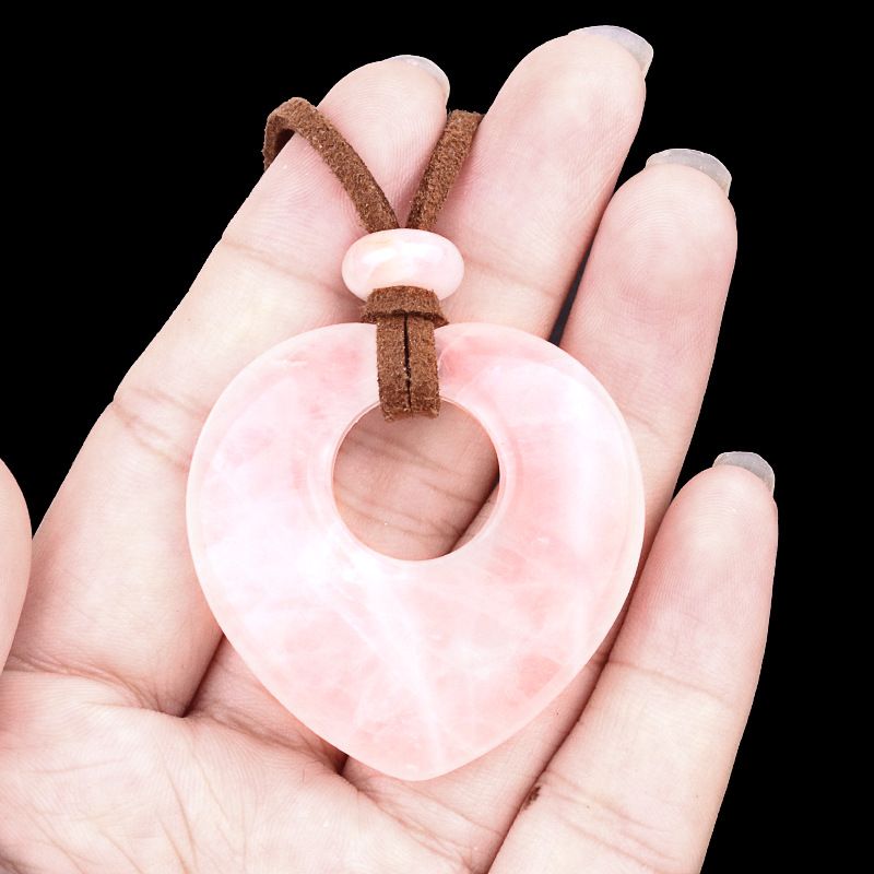 2042-Colar de amor oco de ametista natural, pingente de amor de pedra de olho de tigre de cristal em pó, joias de corrente de suéter em forma de coração.