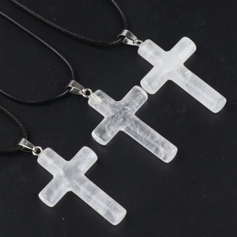 1488-Cristal Natural 40mm Pingente de Cruz Redonda Grande DIY Colar Pingente Chaveiro Jóias