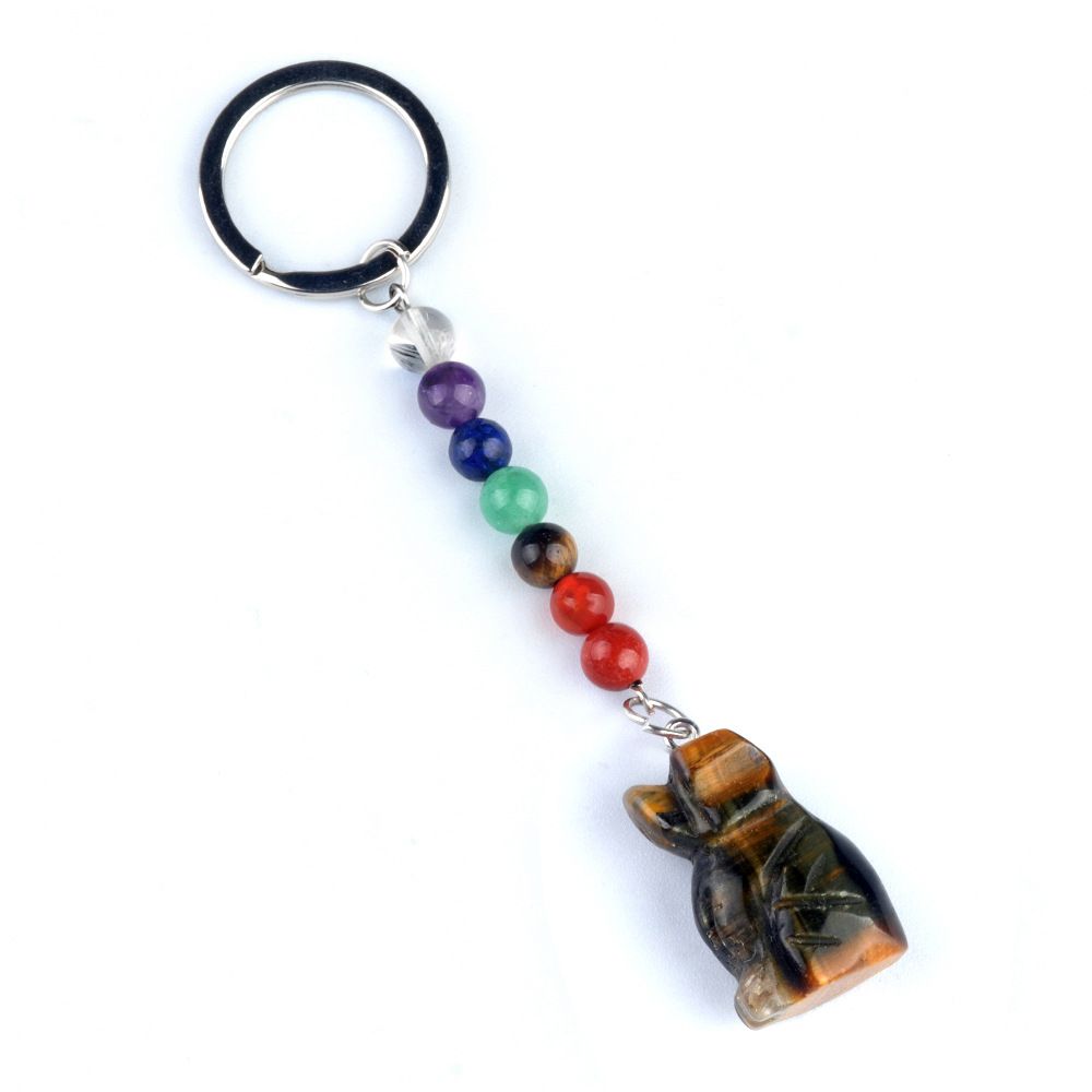 1958-Chaveiro de cachorro de pedra de cristal colorido, pingente de jóias de chakra, pingente de chaveiro de animal pequeno