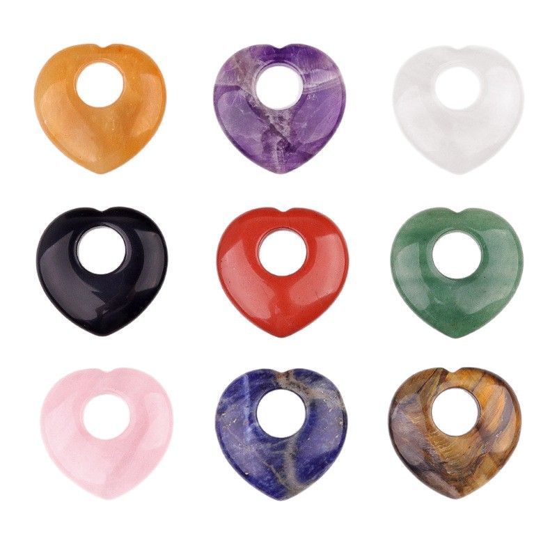 Colar de pedra de cristal natural colar de pedra de amor suéter corrente olho de tigre coração de pedra colar de pedra de pêssego pingente