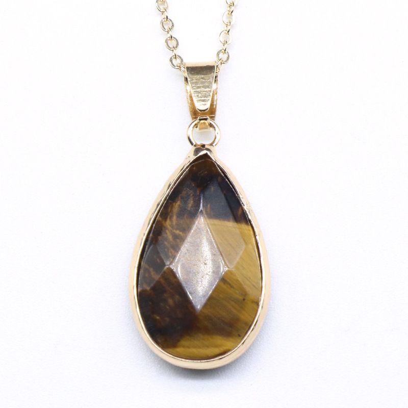 Pingente de bainha de corte de gota de água de jade de ágata de cristal natural, colar de gota de água de lápis-lazúli de cristal de pedra de olho de tigre