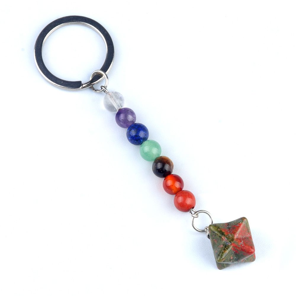 1937-Pedra colorida de cristal natural ágata Kaba chaveiro estrela, pingente de hexagrama tridimensional Merkaba.