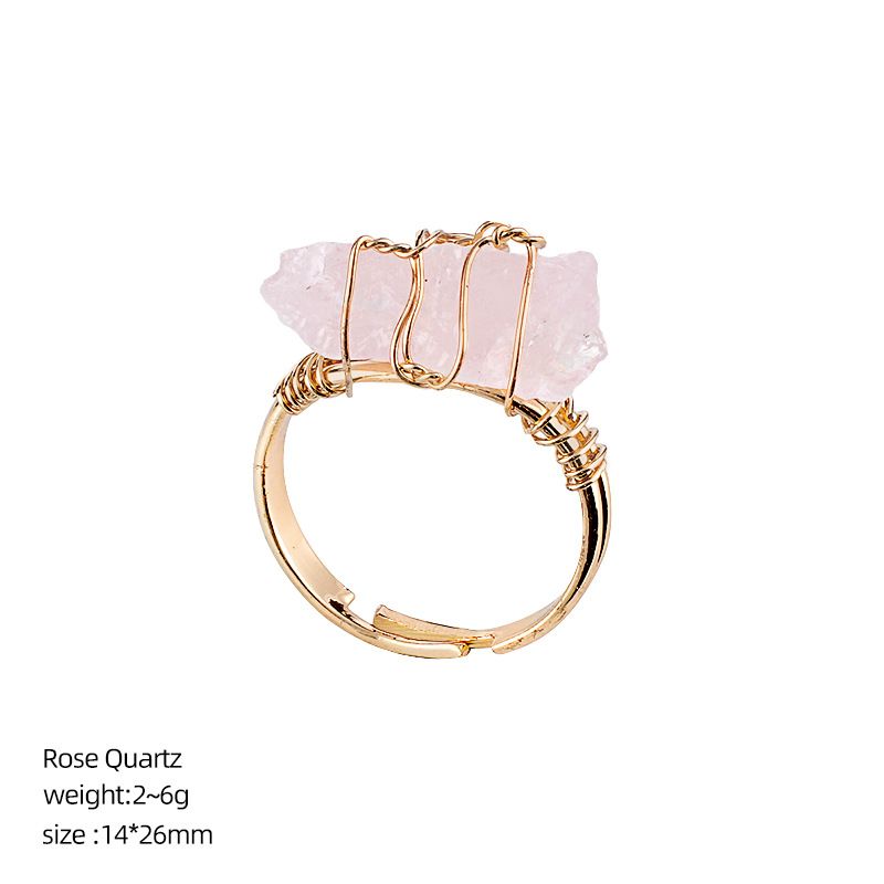 Anel de pedra bruta de cristal natural transfronteiriço em seda natural irregular ajustável para homens e mulheres