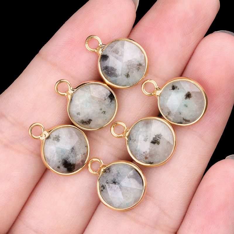 1825-Cristal natural ágata cobre bainha 10mm pingente de seção redonda DIY jóias colar brincos acessórios