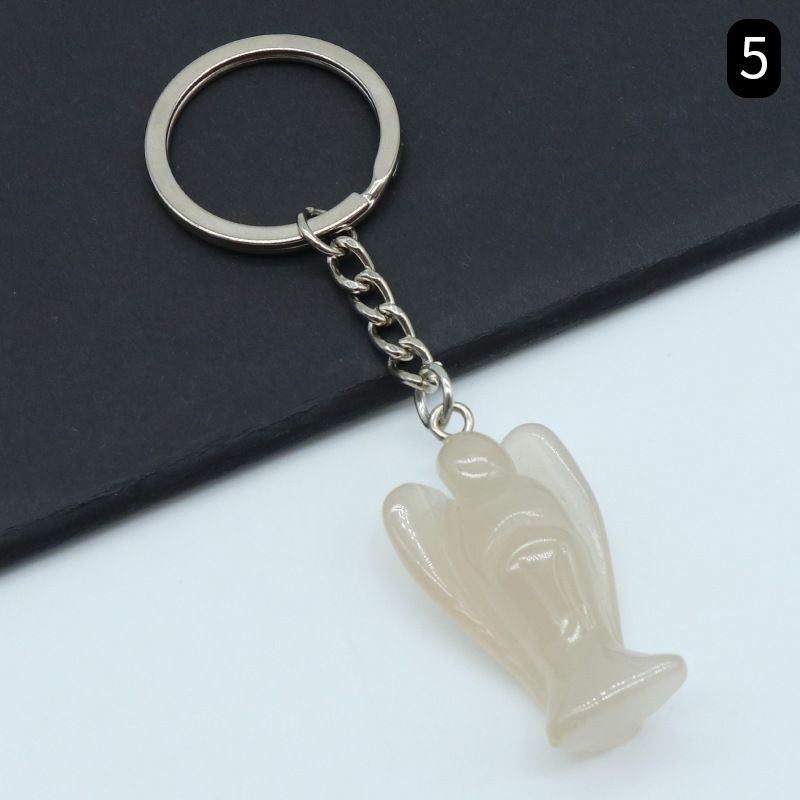 Chaveiro de anjo gravado em pedra de ágata de cristal natural, pingente de bolsa de celular de anjo da guarda.