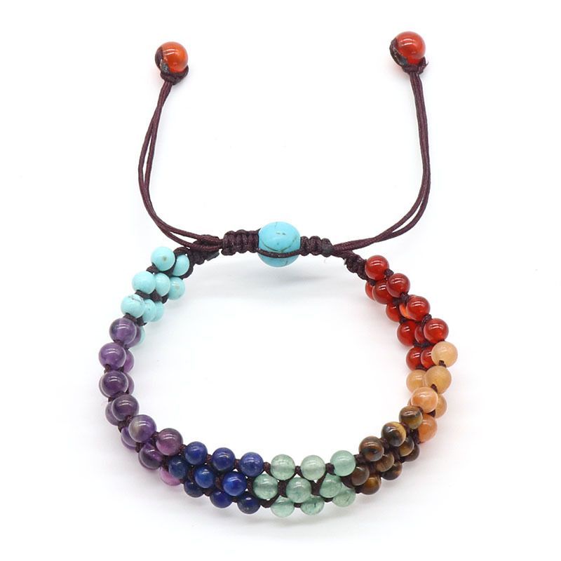 Pulseira de tecido colorido de pedra de ágata de cristal natural, pulseira de chakra.
