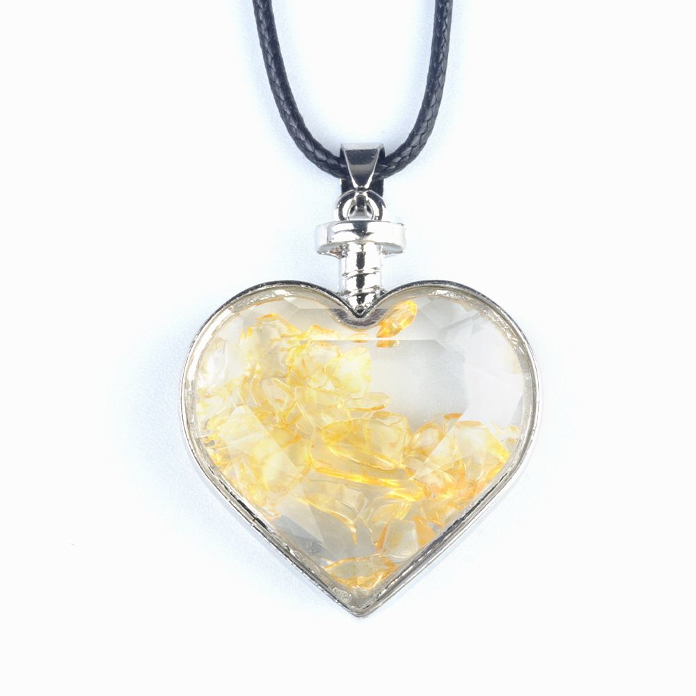 189-Pingente de garrafa de amor, cascalho de pedra áspera polido, colar de corda de couro em forma de coração granada turmalina água-marinha.