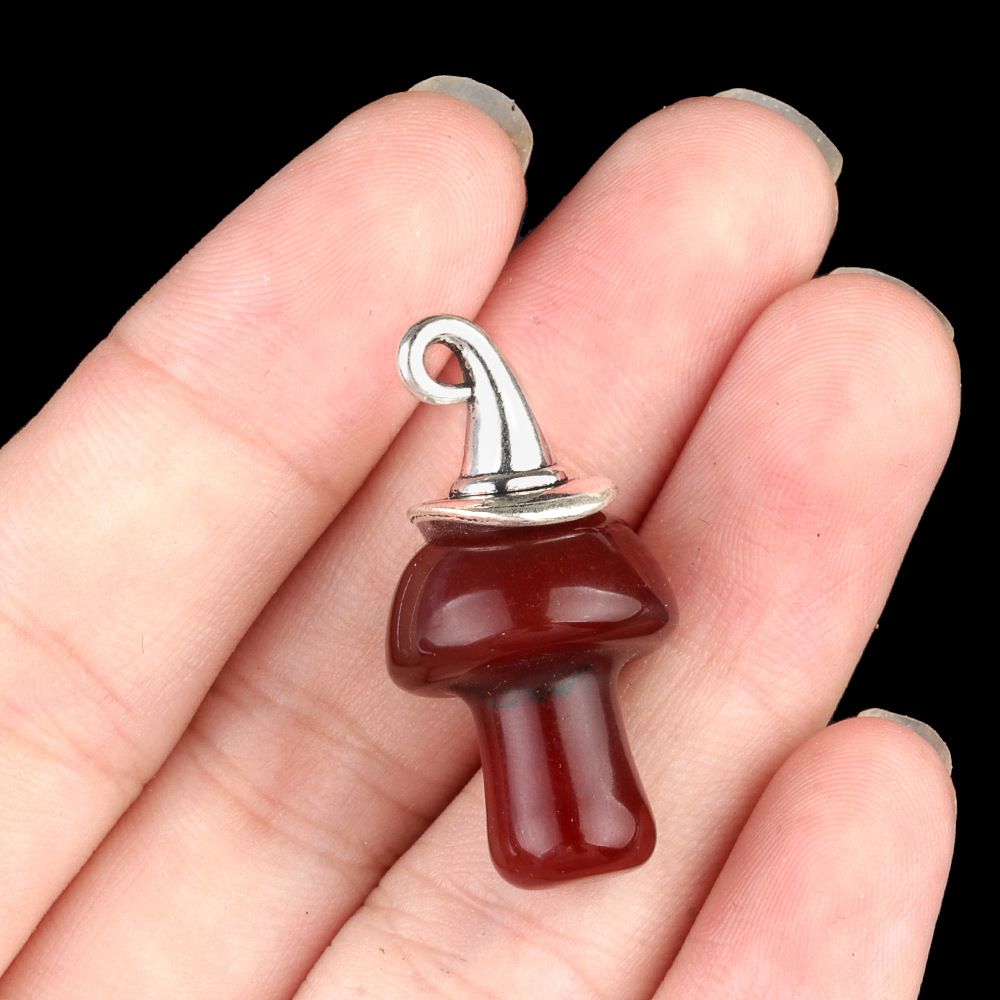 1963-Ágata de cristal natural pedra semipreciosa ametista mágica chapéu de Natal cogumelo pingente acessórios de jóias DIY
