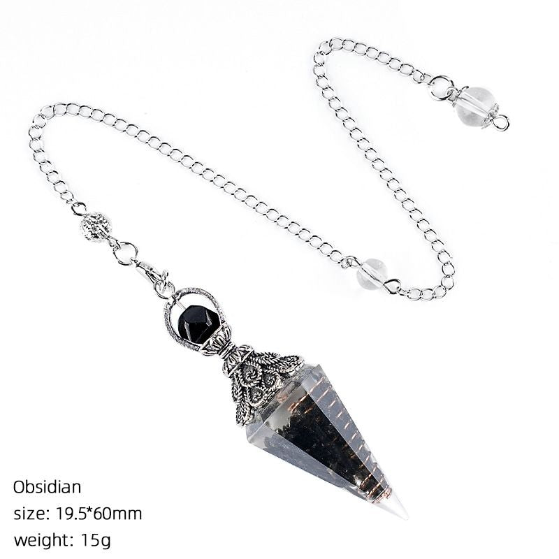 Hot Selling Cristal Natural Pêndulo Receptáculo de Prata Antiga Cone Hexagonal Ponta Única Yoga Meditação Resina de Freqüência Ajustável Pêndulo
