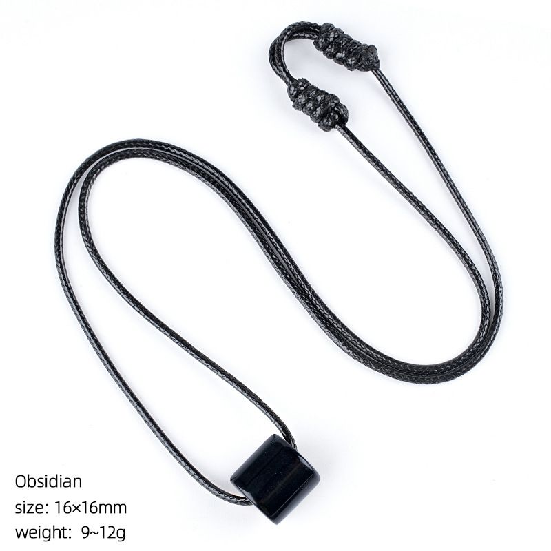 Colar cilíndrico de cristal natural de 16Mm, corrente de suéter simples, pingente de ágata cilíndrica com orifício grande e ajustável à mão.