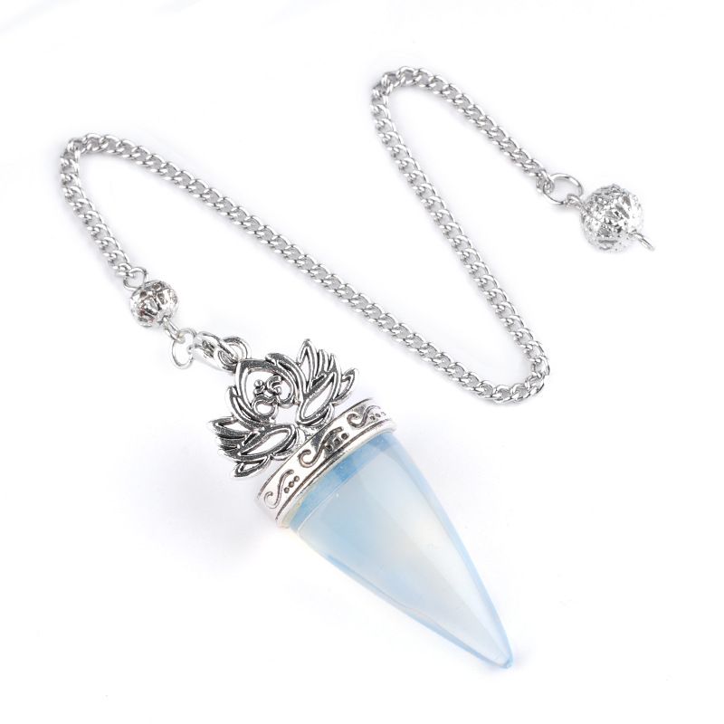 O mesmo pêndulo de pedra de cristal natural, o novo pêndulo de pedra de ioga de meditação cônica de lótus prateado antigo.