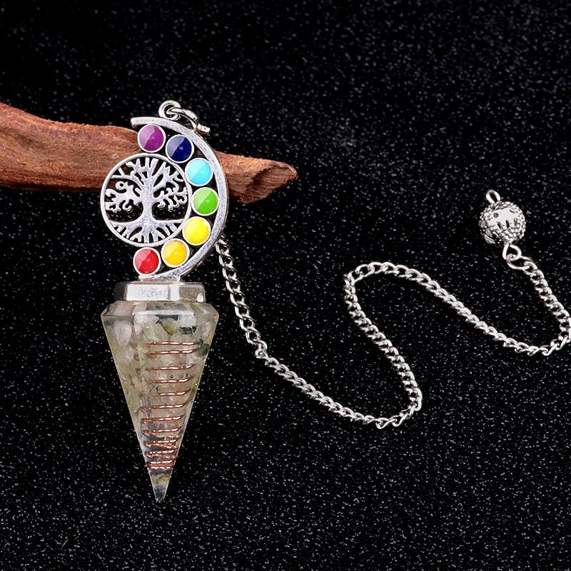2145-Nova Árvore Colorida da Vida Resina De Cascalho De Cristal Hexagonal Cone Pêndulo Yoga Ornamento De Meditação