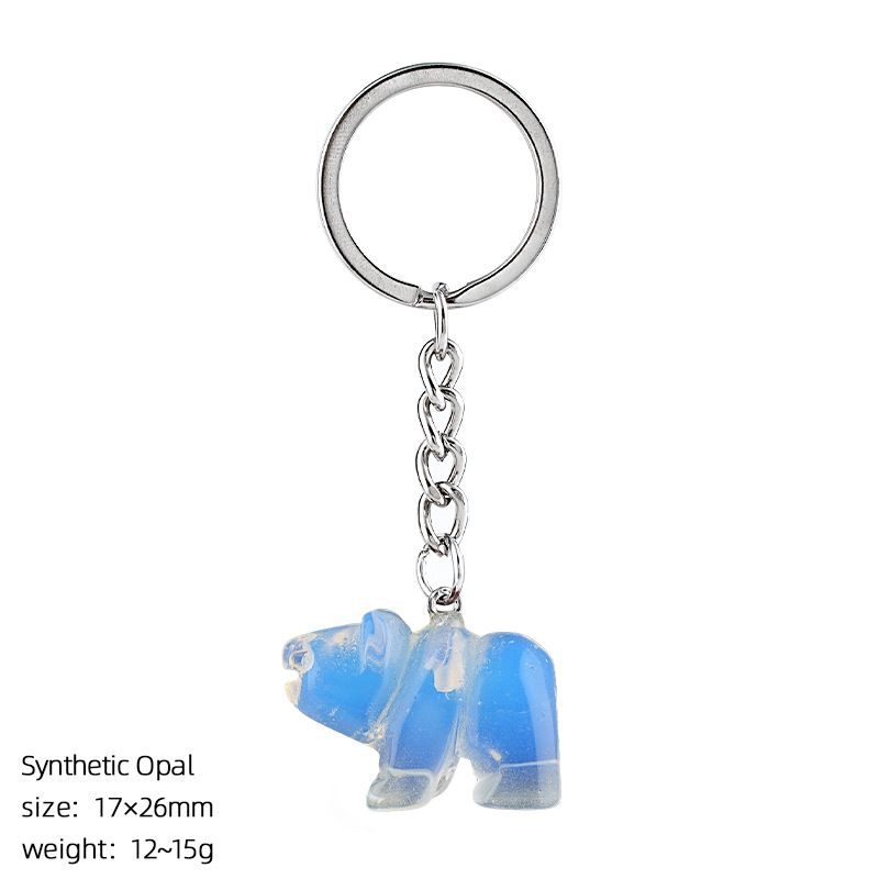 Pedra natural urso polar chaveiro criativo saco acessórios animais pedra cristal gravado urso pingente
