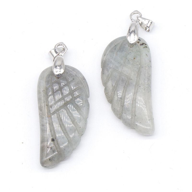 1608-32Mm pingente de asa, pedra de ágata de cristal natural gravado pingente de asa DIY acessórios de jóias