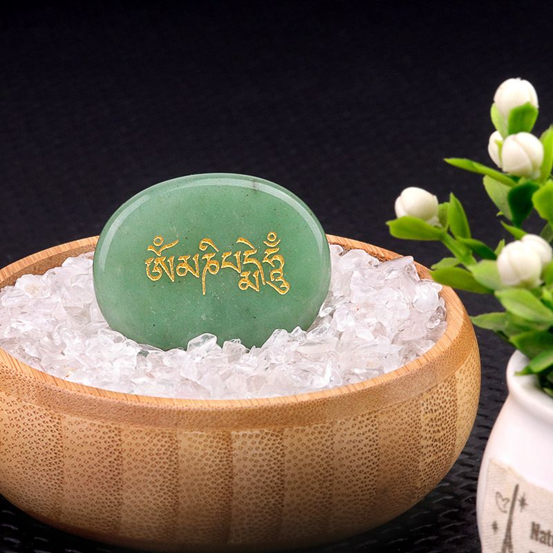 2149-Om Mani Padme Om Mantra de Seis Sílabas Pedra de Palma, Joias Tibetanas Om Mani Padmé Hum Alívio do Estresse