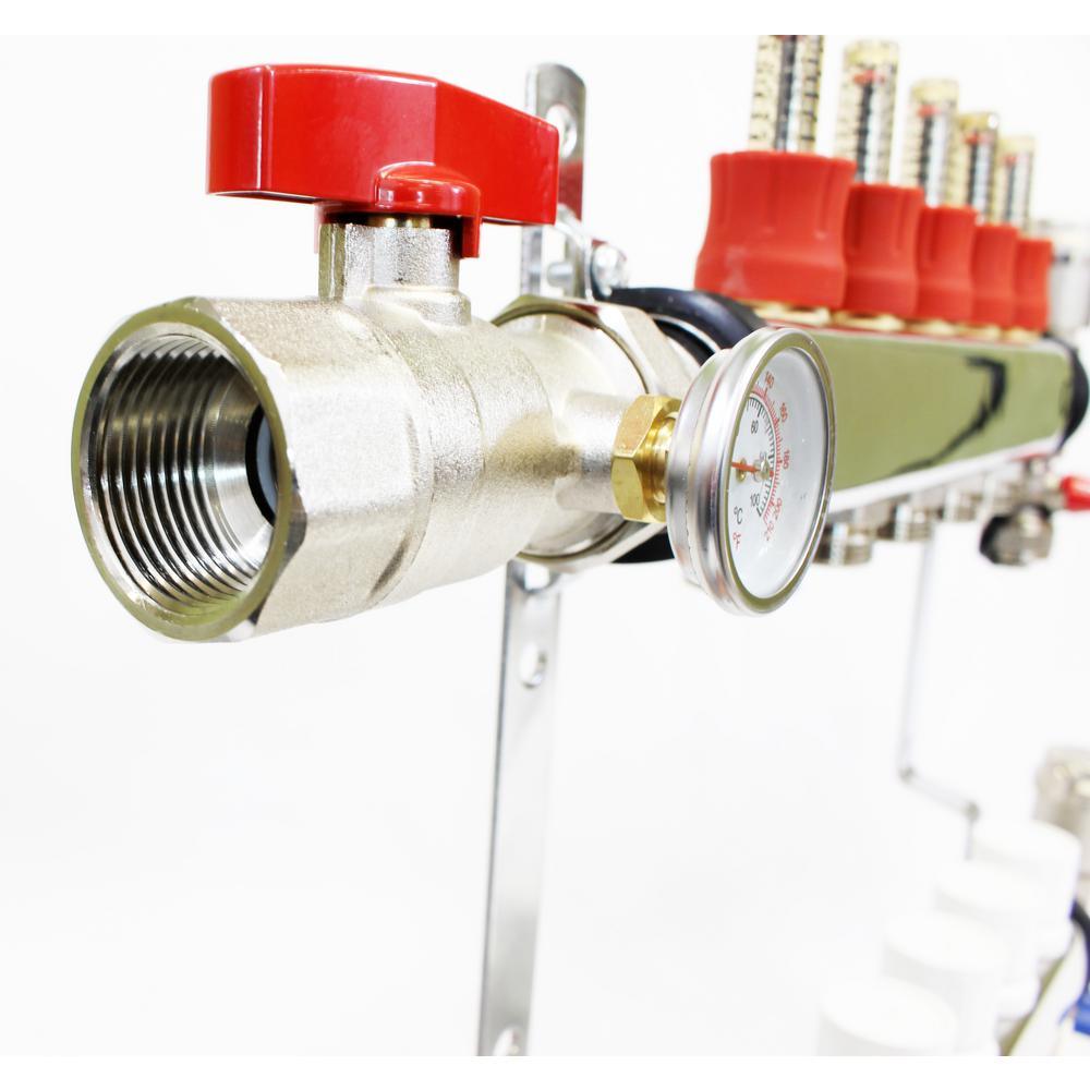 1 in. NPT Inlet x 1/2 in.  Stainless Steel Compression Connection 6-Outlet Radiant Heating Manifold