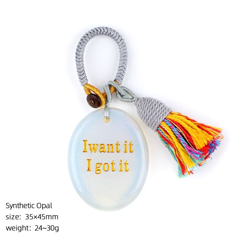 2454 Chaveiro de pedra de cristal natural com letras de ágata pingente de carro, pingente de bolsa de pedra mindfulness.