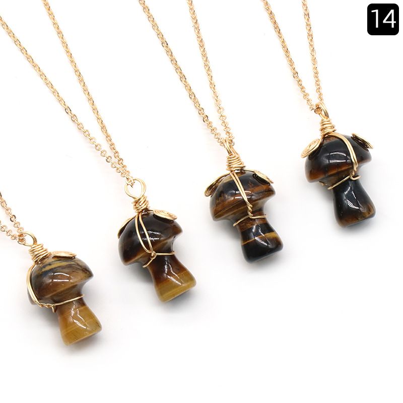 1507-Pedra de cristal natural 20mm pequeno cogumelo enrolamento pingente DIY pingente