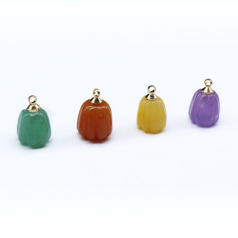 Cristal natural ágata jade gravado pequeno pingente de flor de abóbora DIY pulseira colar brincos acessórios de jóias