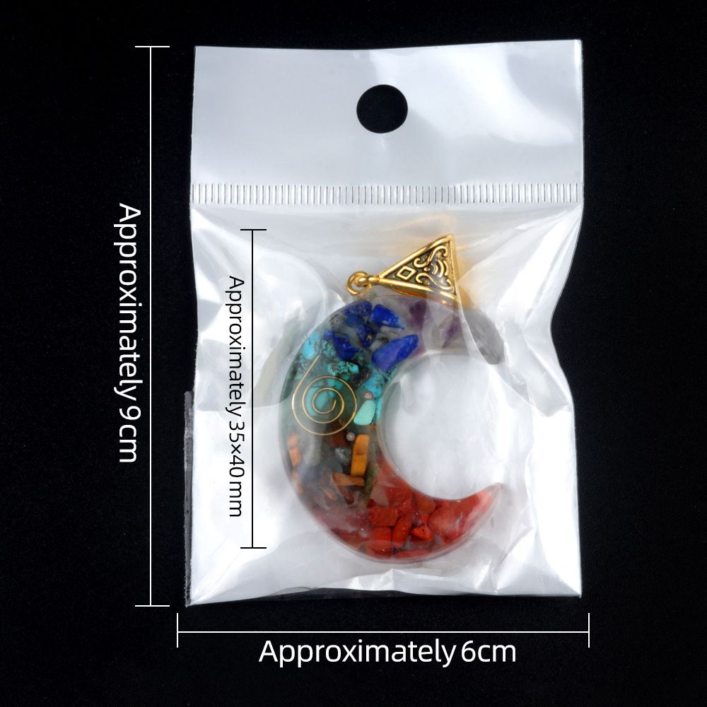 Pingente de lua de resina de cascalho colorido 1150, colar de lua de chakra de resina epóxi de pedra preciosa de cristal natural