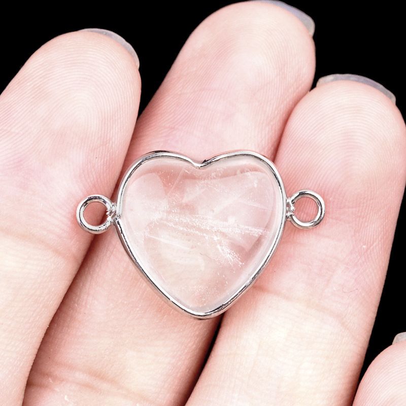 2026-15Mm conector de bainha de amor, pedra semi-preciosa natural amor duplo orifício de suspensão acessórios de jóias DIY
