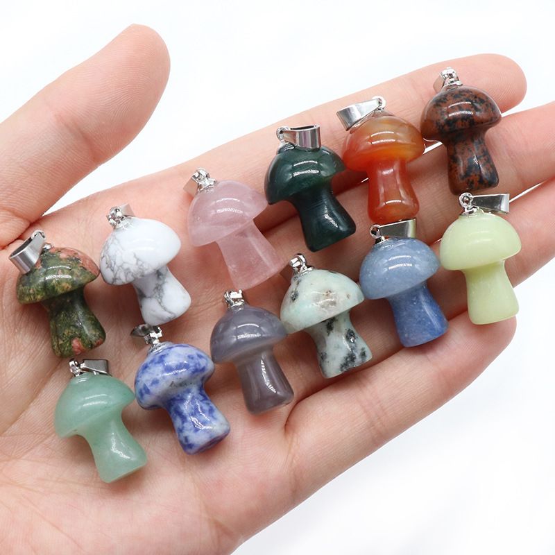 1468-Pedra de Cristal Natural 2CM Mini Pingente De Cogumelo Pequeno Colar Acessórios Pingente De Moldagem De Cogumelo DIY