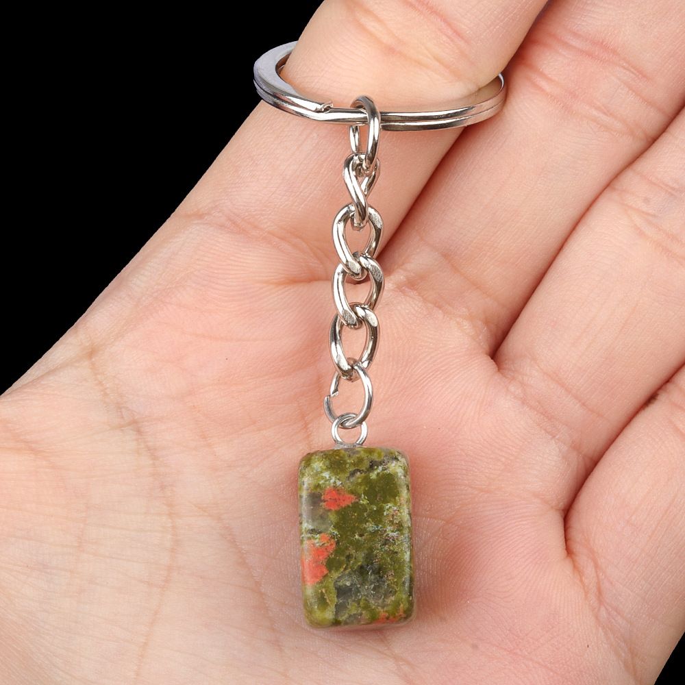 1788-Cristal Colorido Pedra Irregular 16mm Chaveiro Quadrado Comprido DIY Gem Pingente Opala