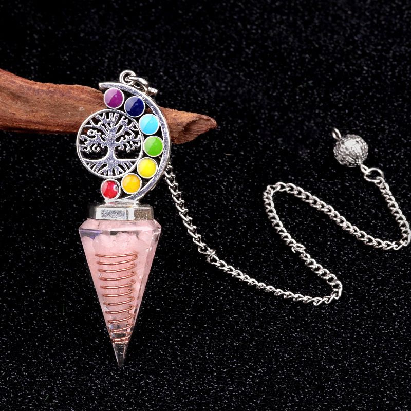 2145-Nova Árvore Colorida da Vida Resina De Cascalho De Cristal Hexagonal Cone Pêndulo Yoga Ornamento De Meditação