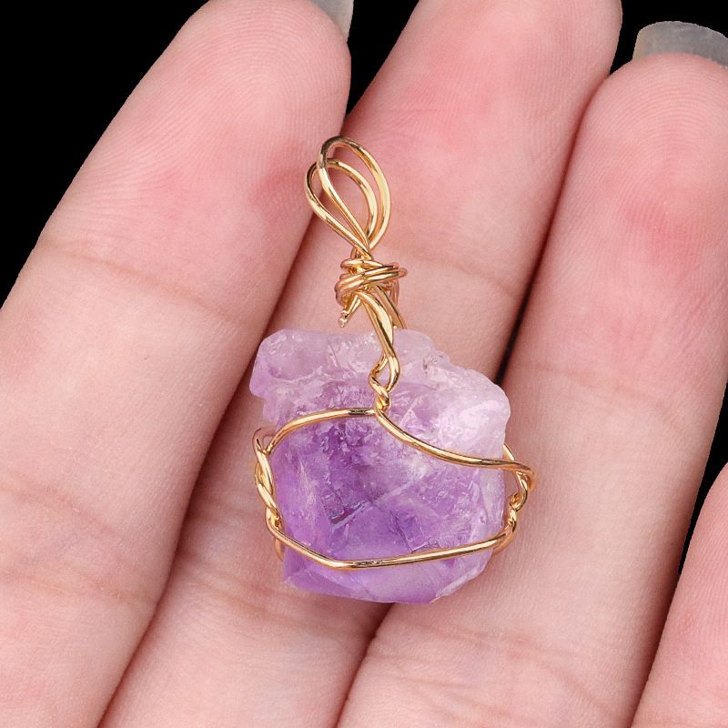 2193-15~ 25 mm de cristal rosa roxo olho de tigre pedra áspera enrolamento pingente brincos de jóias DIY acessórios