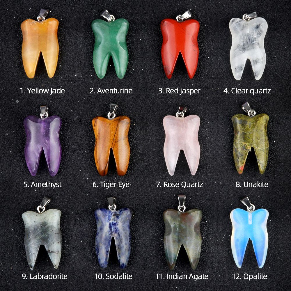 1919-32Mm pingente de dente de pedra de cristal natural de ágata colar DIY pingente de jóias material