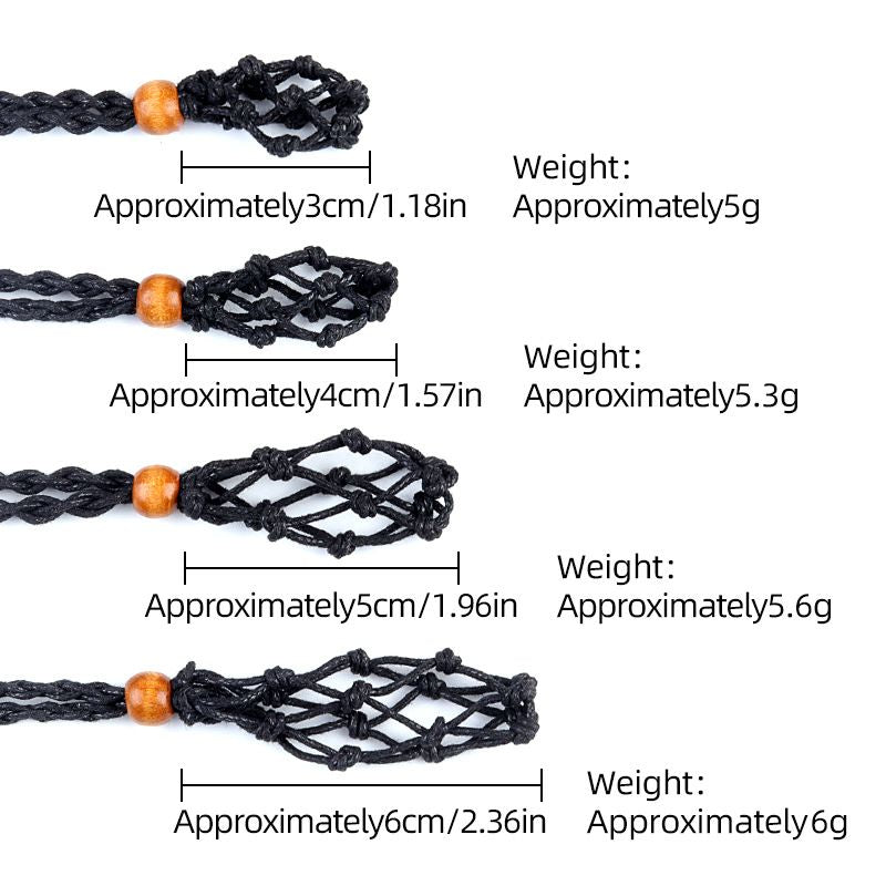 6107-Transfronteiriço tecido mesh bolso colar pingente ajustável retrátil artesanal suporte de malha retro corda ametista pedra bruta