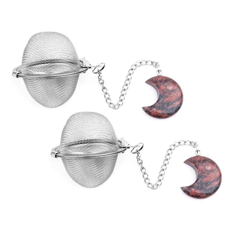1789-Moon Tea Filter, Natural Crystal Agate Stone 304 Stainless Steel Tea Filter Sopa Hot Pot