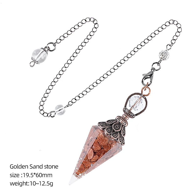 Cristal Pêndulo Cascalho Epóxi Cobre Antigo Ponta Única Hexagonal Cone Yoga Acessórios de Meditação Pêndulo de Freqüência Ajustável