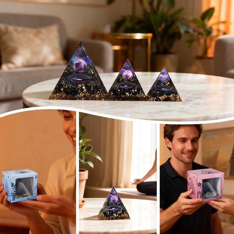 Pirâmide de cristal de venda quente novo criativo casa desktop artesanal Epóxi degaussing cristal bola pirâmide ornamento
