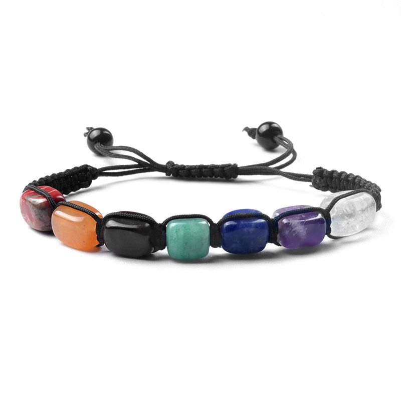 1652-Pulseira de chakra sete veias pulseira de pedra tecida chakra pulseira de jóias de ioga de cristal natural