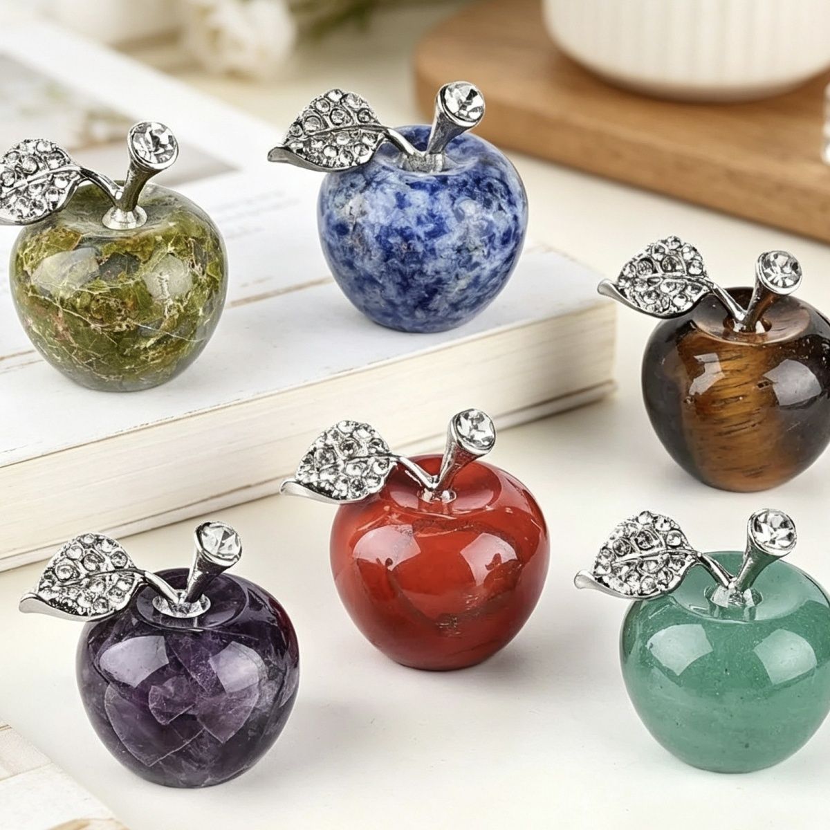 25Mm maçã de cristal natural transfronteiriça Véspera de Natal Presente de Natal enfeite de decoração de casa jade ágata maçã