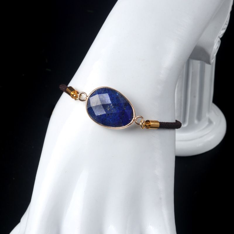 1711-Pulseira de bainha irregular com corte de ametista natural Corda de mão ajustável para casais masculinos e femininos