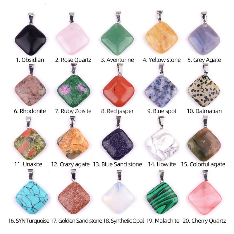 1822-24Mm cristal ágata jade quadrado pingente diagonal, pingente quadrado de pedra semi-preciosa acessórios de jóias DIY