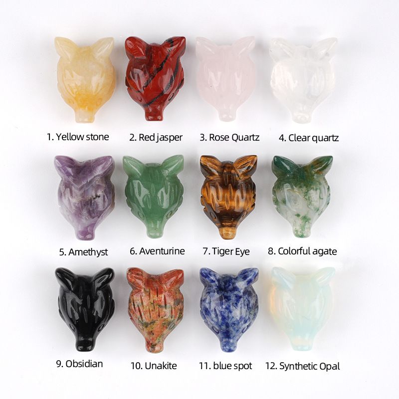 Pó de ametista natural cristal olho de tigre pedra escultura cabeça de raposa artesanato animal pequeno ornamento