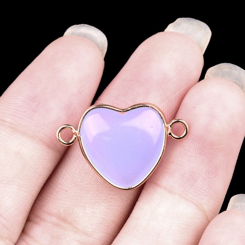 2026-15Mm conector de bainha de amor, pedra semi-preciosa natural amor duplo orifício de suspensão acessórios de jóias DIY