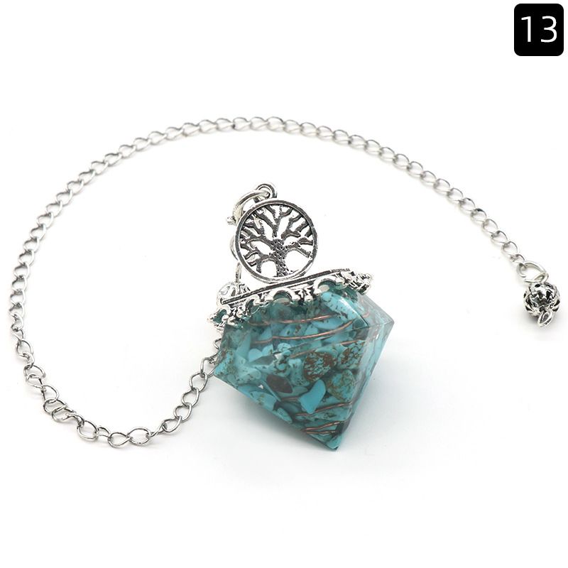 1413-Pêndulo em forma de diamante resina de ágata de cristal natural cascalho pêndulo em forma de diamante