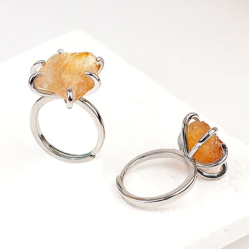 2342-Novo Anel de Ametista Natural Vintage Pedra De Cristal Áspera Suporte De Cobre De Seis Garras Anel Aberto