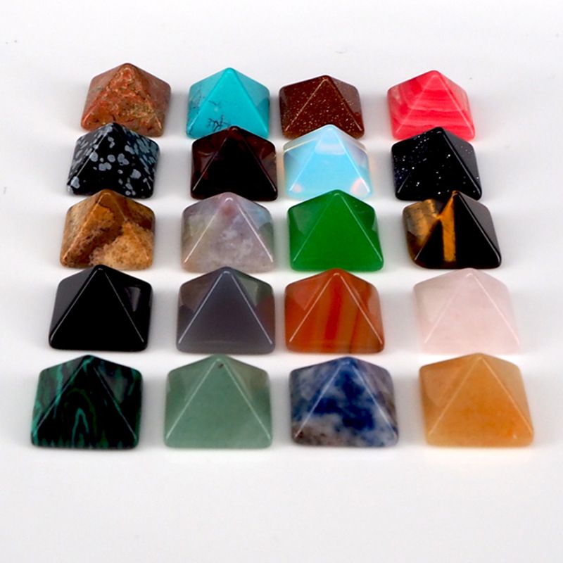 Lote de 7 jóias naturais cristal ágata jade semi-precioso 14mm pirâmide anel ornamento
