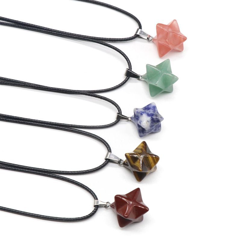269-Ágata cristal tigre olho grande satélite merkaba pêndulo 3D tridimensional hexagrama pingente DIY acessórios