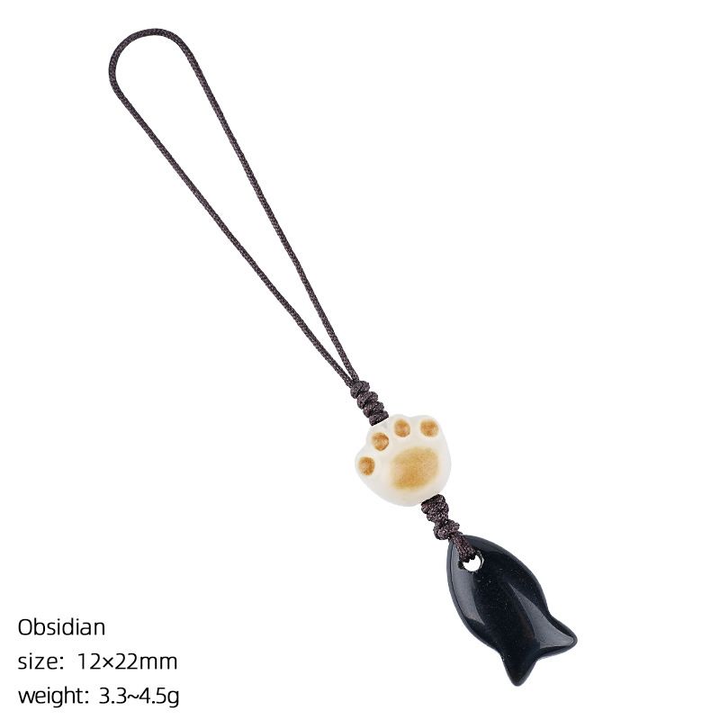 2431 Pingente de peixe pequeno de cristal natural bolsa de chave de telefone celular decoração de pedra natural gato bonito garra pingente de peixe pequeno