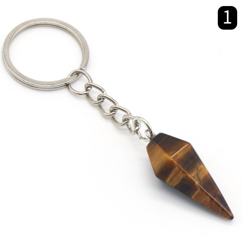 Chaveiro de cone hexagonal de pedra de ágata de cristal natural, pingente de joias de bolsa.